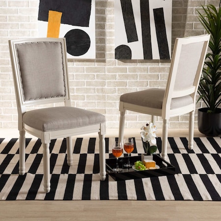 Baxton Studio Louane French Inspired Grey Fabric Upholstered and White Finished Wood Dining Chair, PK2 201-2PC-12332